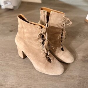 Aquazzura Jourdan Lace Up Suede Boots - Beige (Size EU 35.5)